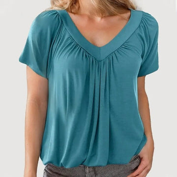 Effortless Pleated V-Neck Blouse