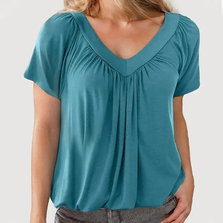 Effortless Pleated V-Neck Blouse