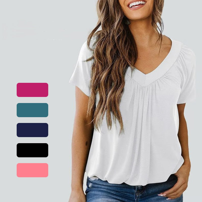 Effortless Pleated V-Neck Blouse