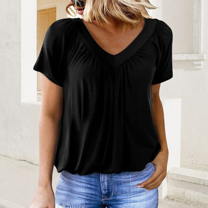 Effortless Pleated V-Neck Blouse