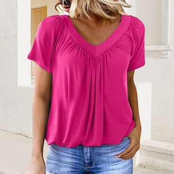Effortless Pleated V-Neck Blouse