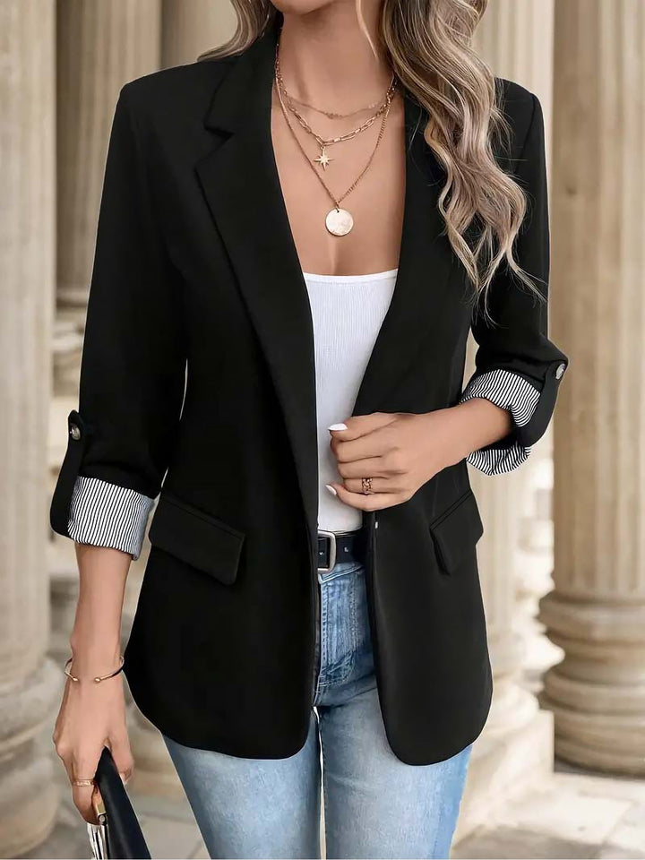 Flattering Rolled Sleeves Notched Lapel Buttoned Lightweight Office Casual Jacket Blazer