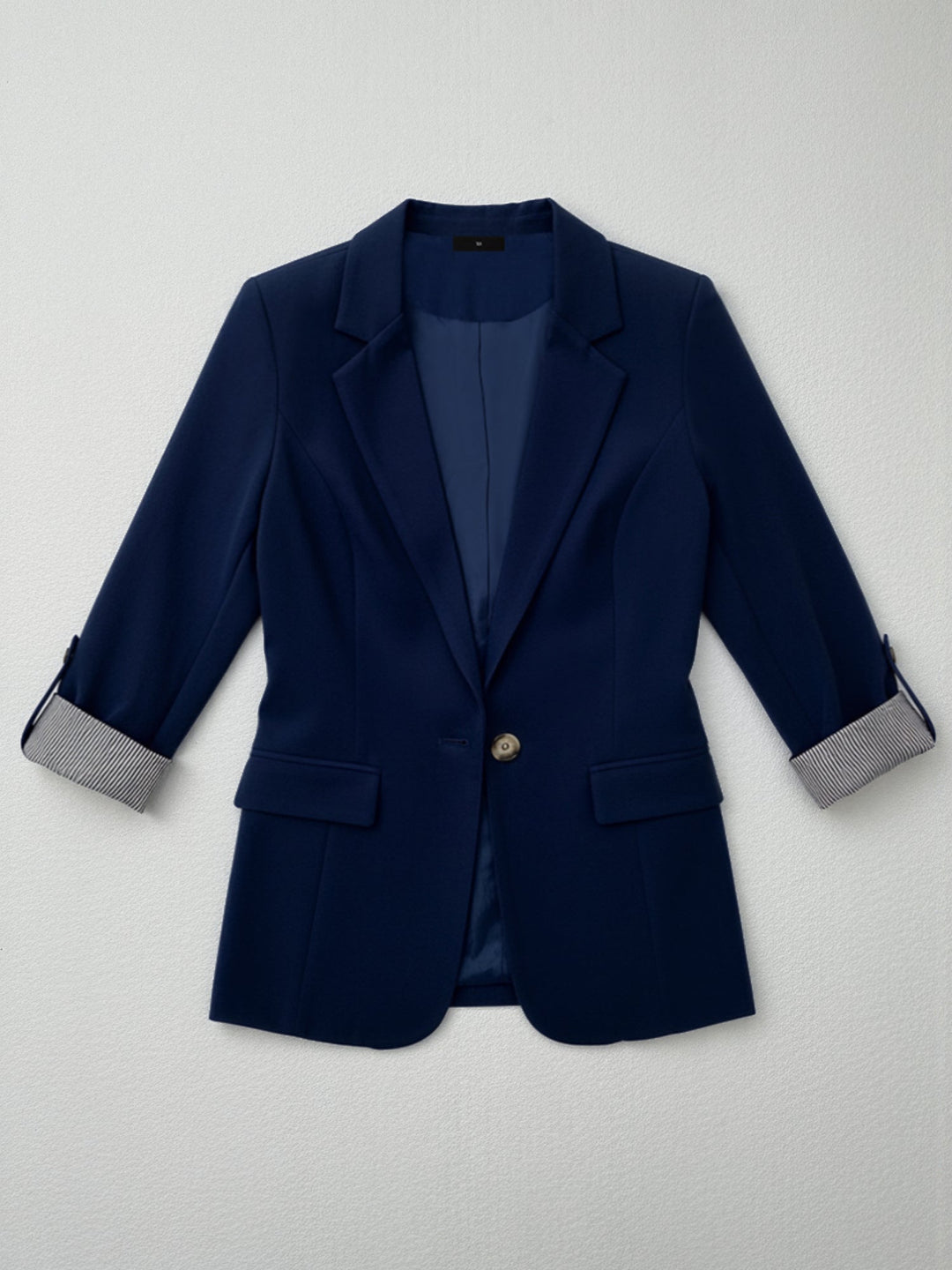 Flattering Rolled Sleeves Notched Lapel Buttoned Lightweight Office Casual Jacket Blazer