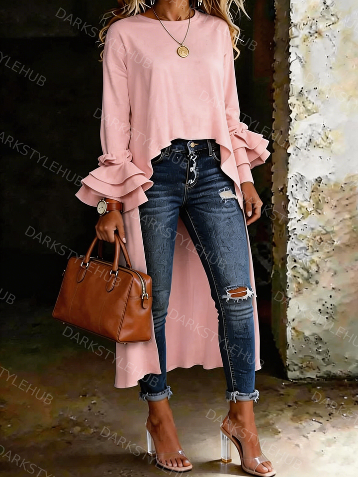 Casual katoenen damesoverhemd in effen kleur              Write a Review